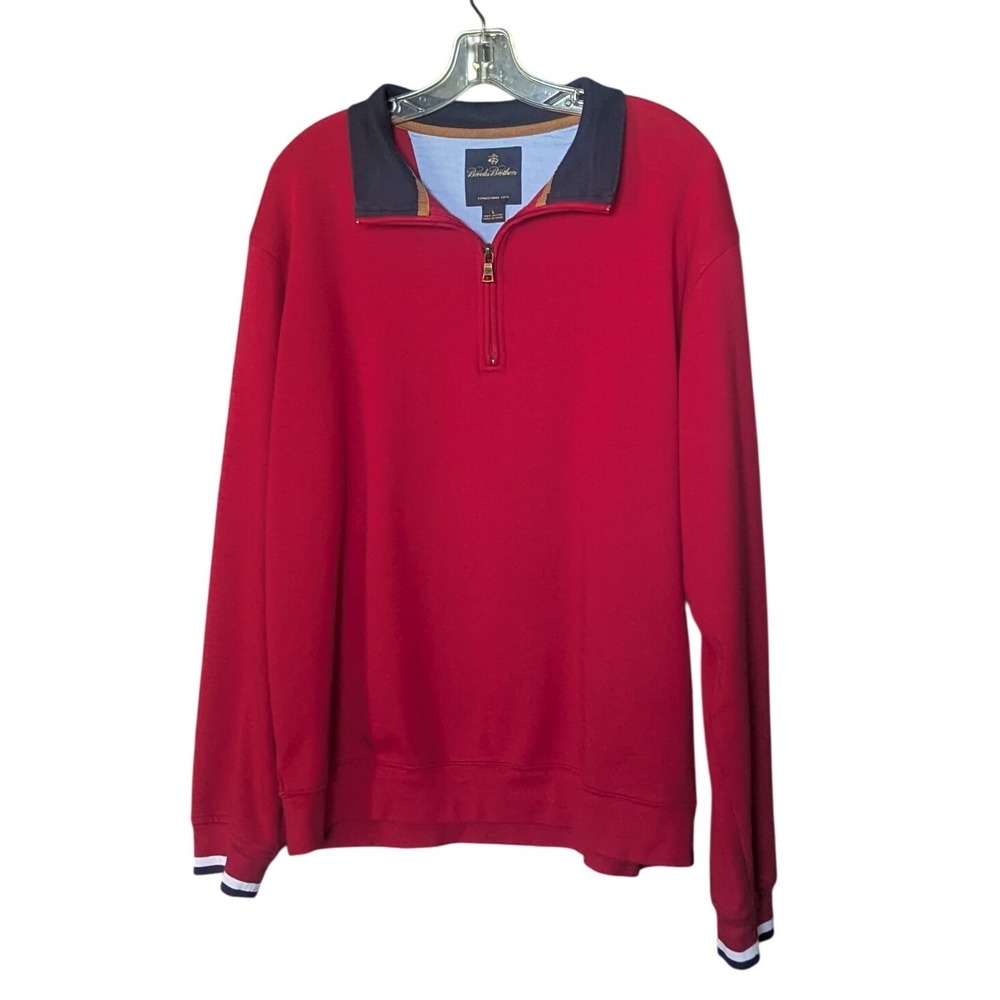Brooks Brothers Men's Quarter‑Zip Pullover – Red/Navy Trim